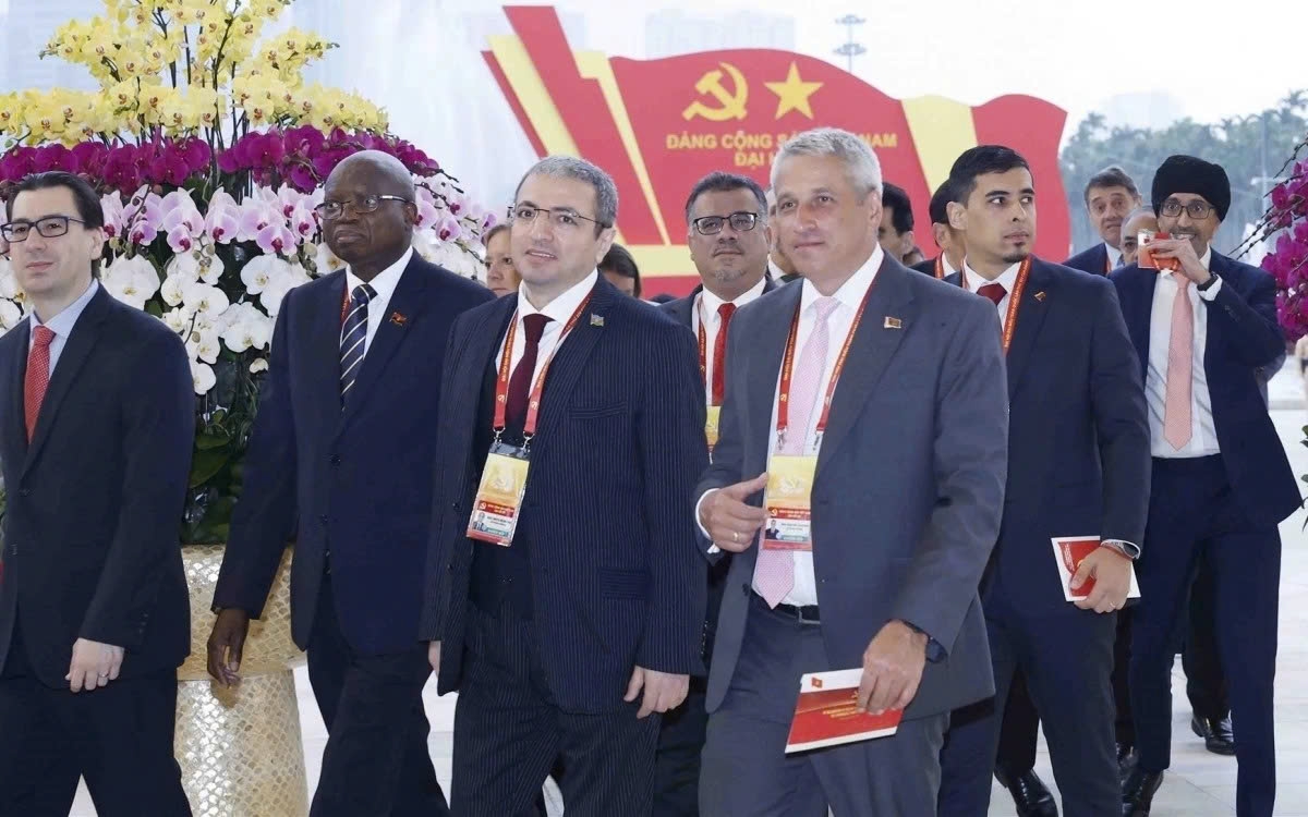 Belarus Ambassador to Vietnam Uladzimir Baravikou (first from right, first row) among foreign ambassadors attending the 14th National Congress of the Communist Party of Vietnam