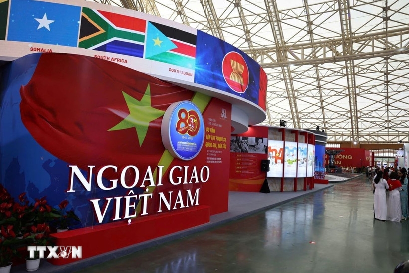 The exhibition space of the Ministry of Foreign Affairs at the exhibition showcasing national achievements, titled "80-Year Journey of Independence – Freedom – Happiness” (Photo: VNA)