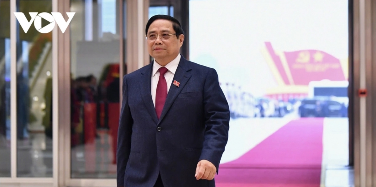 Prime Minister Pham Minh Chinh arrives at the 14th National Party Congress.