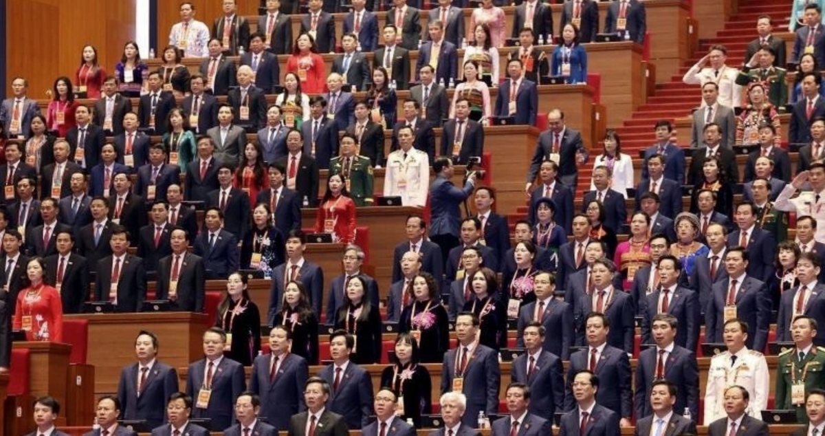 Delegates at the flag-saluting ceremony