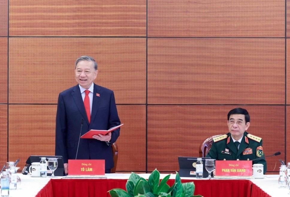 Party General Secretary To Lam during the discussion session (Photo: VNA)