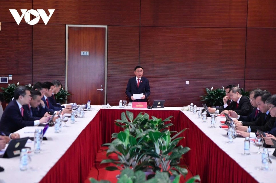 Standing member of the Party Central Committee's Secretariat Tran Cam Tu speaks at group discussion.