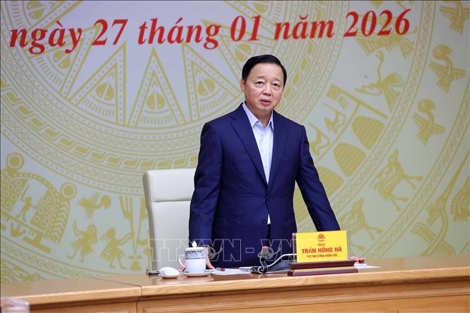 Deputy Prime Minister Tran Hong Ha speaks at the 30th meeting of the National Steering Committee on Combating Illegal, Unreported and Unregulated Fishing on January 27. (Photo: VNA)