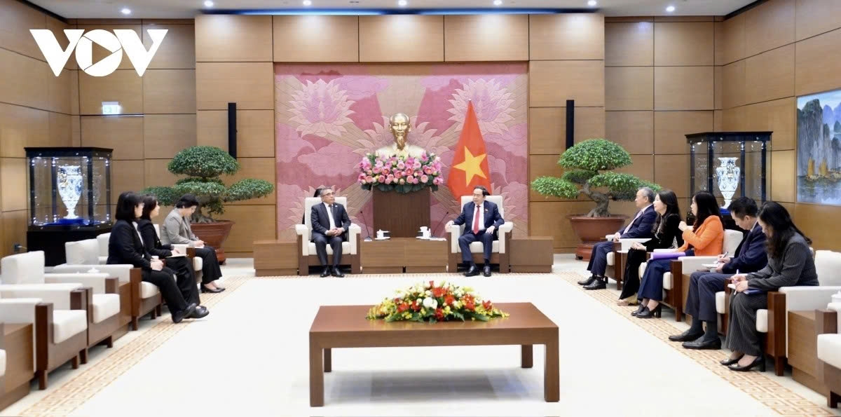 Vietnamese National Assembly Chairman Tran Thanh Man (R) and Philippine Ambassador Maynardo L.B. Montealegre in Hanoi on January 13