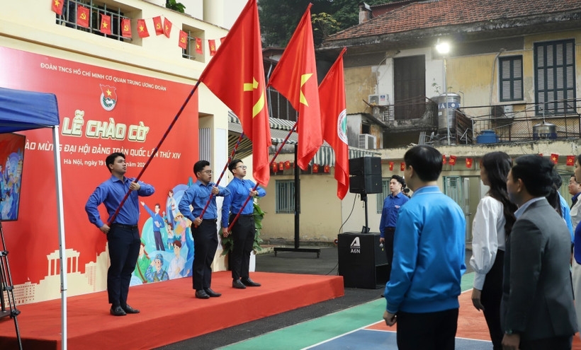 A flag salute ceremony at the headquarters of the Central Committee of the Ho Chi Minh Communist Youth Union