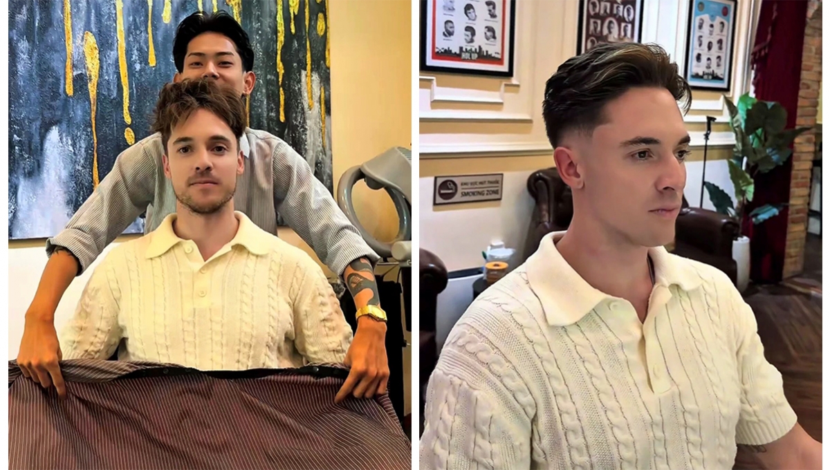 Christian Weizenegger, 31, from Germany, before and after his haircut. (Photo: Christian Weizenegger)