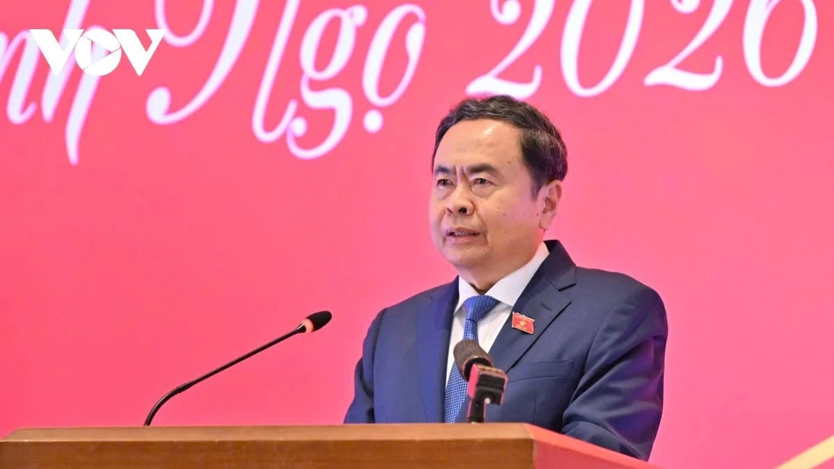 National Assembly Chairman Tran Thanh Man speaks during a Lunar New Year gathering in Hanoi on February 23, bringing together enior Party officials, lawmakers and National Assembly staff