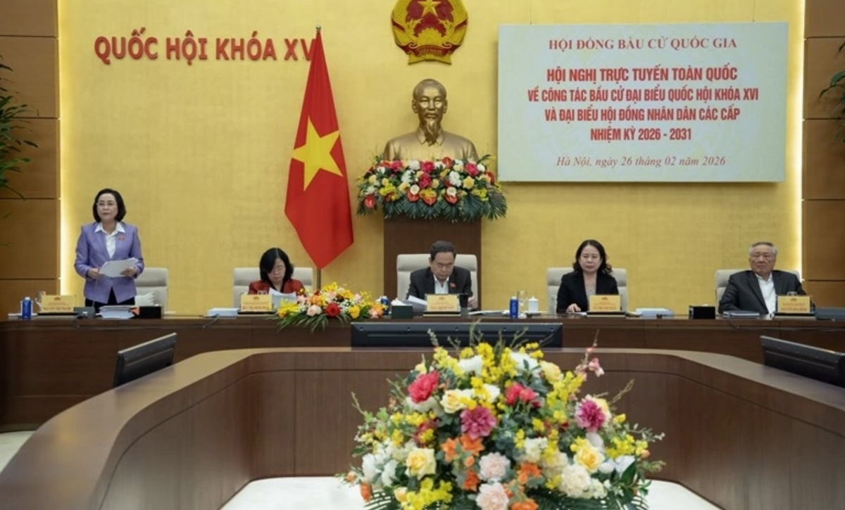 National Assembly Vice Chairwoman Nguyen Thi Thanh delivers opening remarks at the nationwide online conference on preparations for the 16th NA and 2026-2031 local council elections.
(Photo: National Assembly)