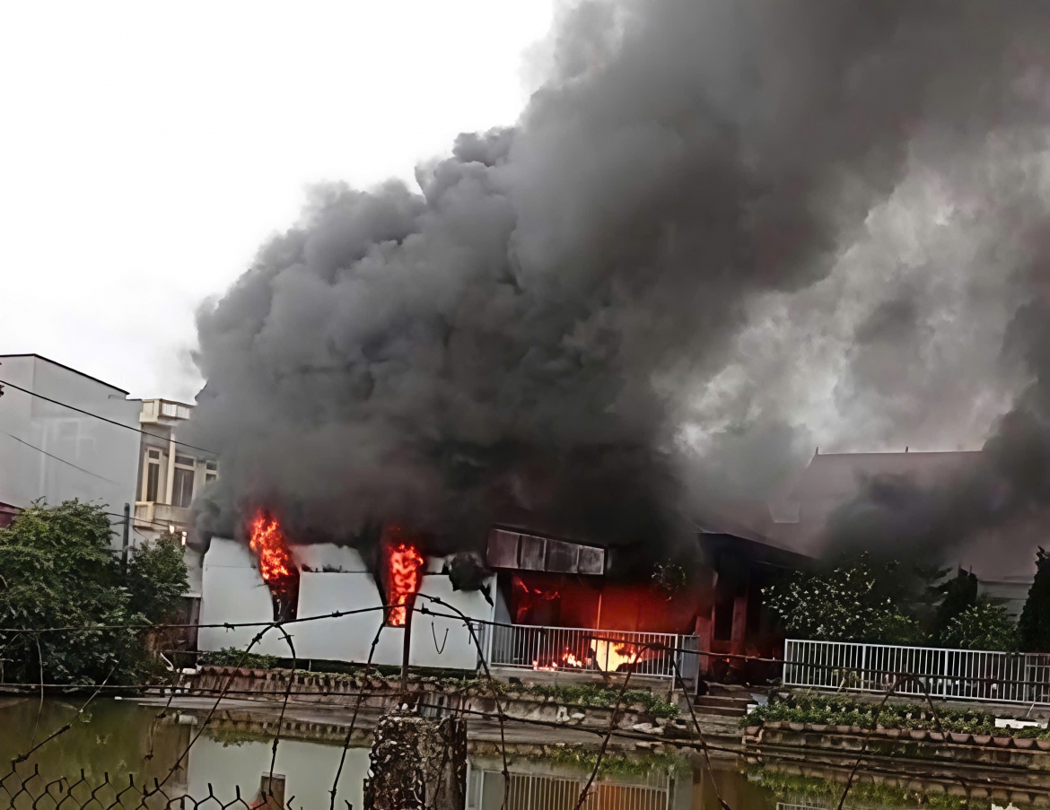 The charity home is on fire, but nuns and children with disabilities have managed to escape the site