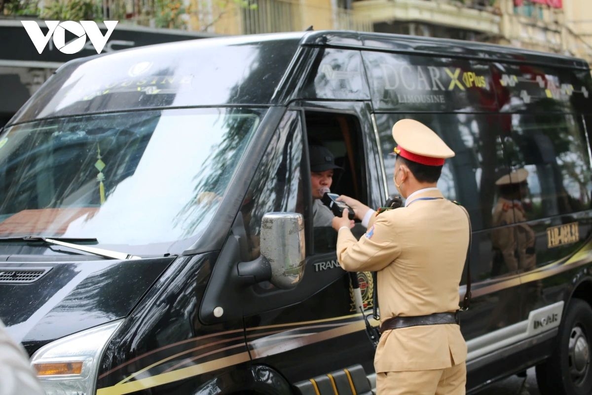 Traffic police enhance breath alcohol tests on vehicle drivers during the Lunar New Year holiday