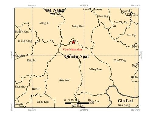 The epicentre of the 3.0-magnitude earthquake in Mang Den 