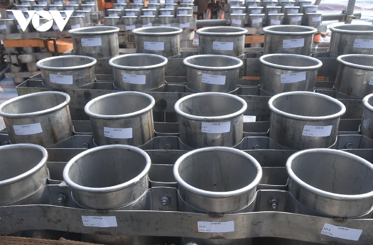 Launch tubes are secured and arranged in orderly rows.