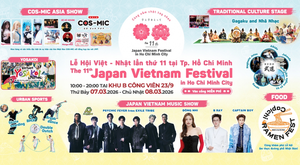 The 11th Japan-Vietnam Festival (JVF 2026) will return to Ho Chi Minh City on March 7-8, with various activities to take place at September 23 Park and surrounding areas. (Photo: organisers)