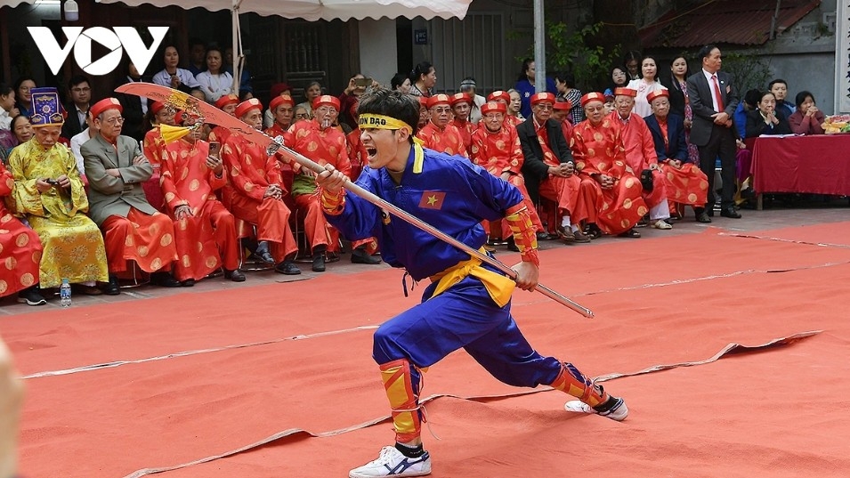 Martial arts performance by practitioners of the Thien Mon Dao Club
