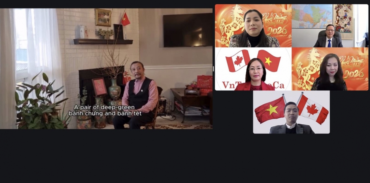 Representatives of Vietnamese community organisations across Canada join the online Lunar New Year programme and attend the introduction of the “Vietnamese Products in Canada” initiative.
(Photo : VNA)