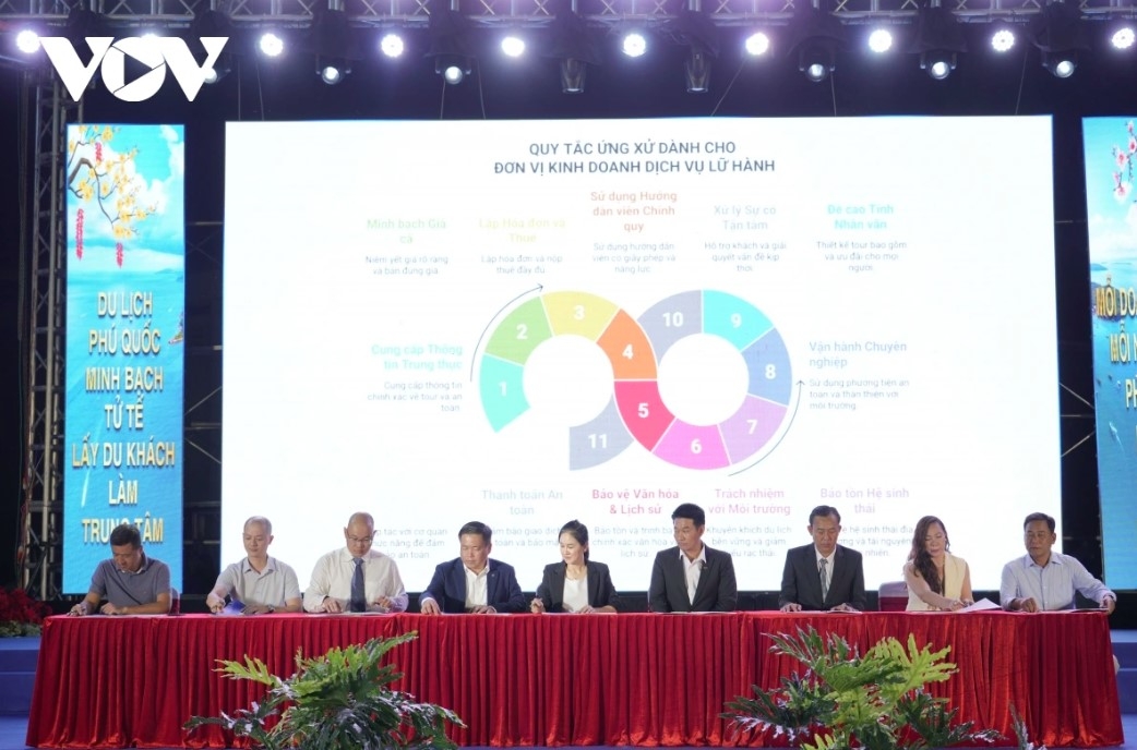 Representatives of organizations and businesses take part in the signing ceremony of the Tourism Code of Conduct