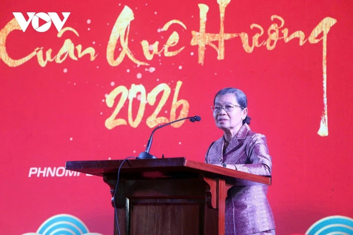 Samdech Men Sam An, Chairwoman of the Cambodia–Vietnam Friendship Association, extends her New Year wishes to the peoples of both countries
