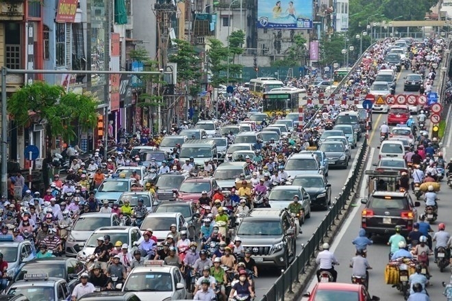Serious traffic congestion is common in Hanoi during peak hours.