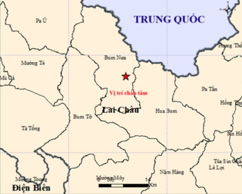 The 2.5 magnitude earthquake hits Bum Nua commune, Lai Chau province, on March 20, causing no casualties or damage. (Photo: Vietnam Earthquake Information and Tsunami Warning Centre)