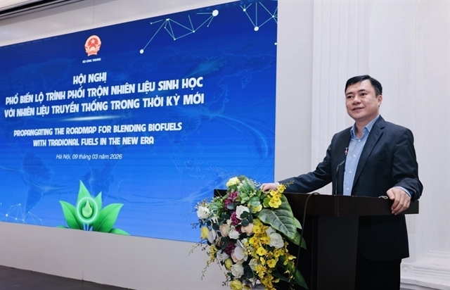 Deputy Minister of Industry and Trade Nguyen Sinh Nhat Tan speaks at a conference on implementing the roadmap for blending biofuels held in Hanoi on March 9. VNA/VNS Photo