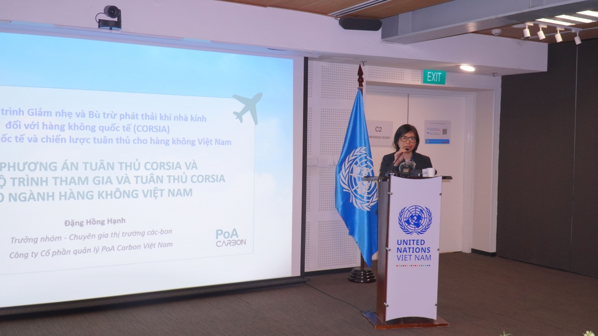 Dang Hong Hanh, Team Leader and Carbon Market Expert at Vietnam PoA Carbon Management JSC, presents CORSIA compliance options and a proposed roadmap for Vietnam’s aviation sector.
