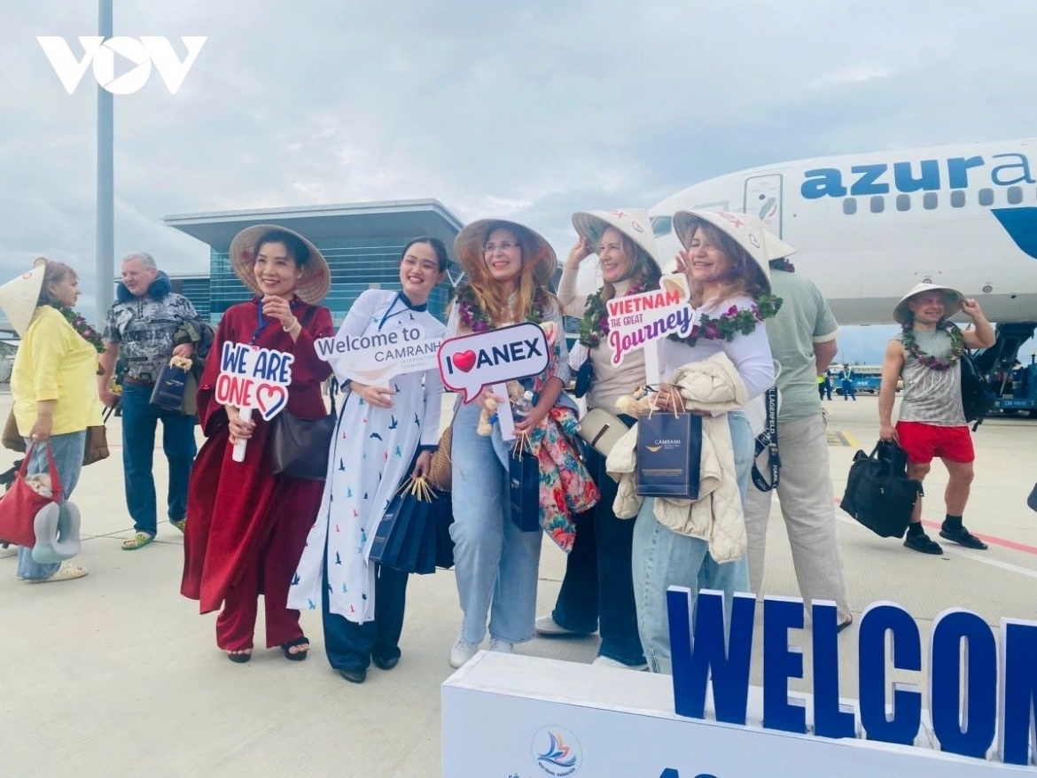 Russian tourists arrive at Cam Ranh International Airport on an Azur Air flight