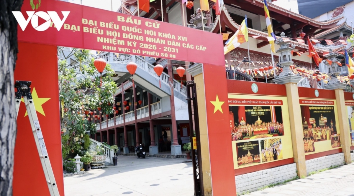 A polling station at Quang Duc Zen Monastery in Xuan Hoa Ward (former District 3), Ho Chi Minh City.