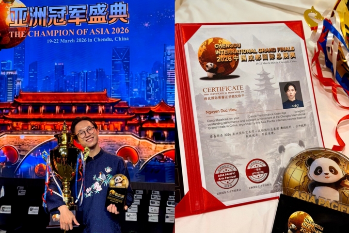 Duc Hieu claims top prize at Asia-Pacific Arts Festival. (Photo: Hieu's Facebook) 