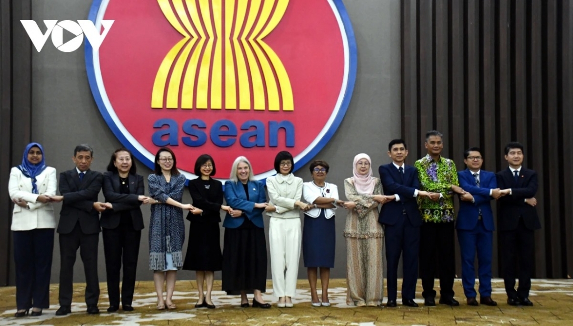 Ambassador Ton Thi Ngoc Huong (C), head of Vietnam’s Permanent Mission to ASEAN, and other delegates at the 14th ASEAN–New Zealand Joint Cooperation Committee (JCC) Meeting