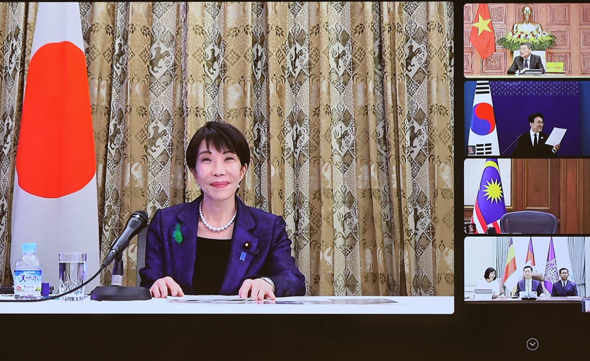 Japanese Prime Minister Takaichi Sanae addresses the summit from Tokyo. (Photo: VGP)