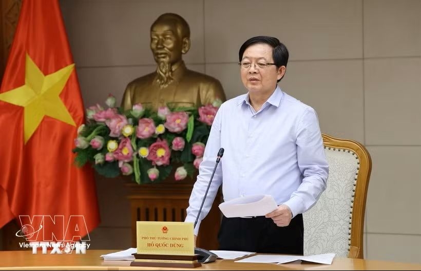 Deputy Prime Minister Ho Quoc Dung addresses the meeting on April 23.