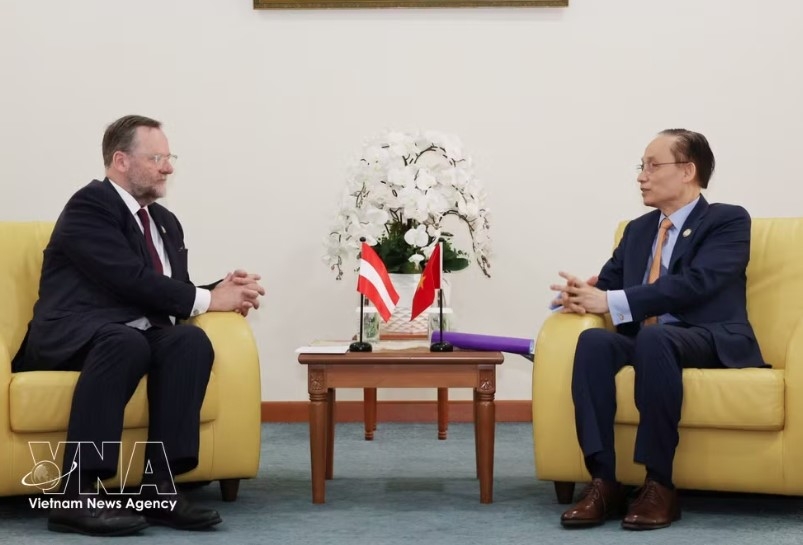 The meeting between Minister of Foreign Affairs Le Hoai Trung and Austrian State Secretary for Foreign Affairs Josef Schellhorn (Photo: VNA)