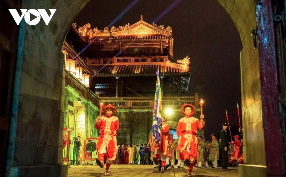 Reenactment of the guard-changing ceremony at Ngo Mon Gate