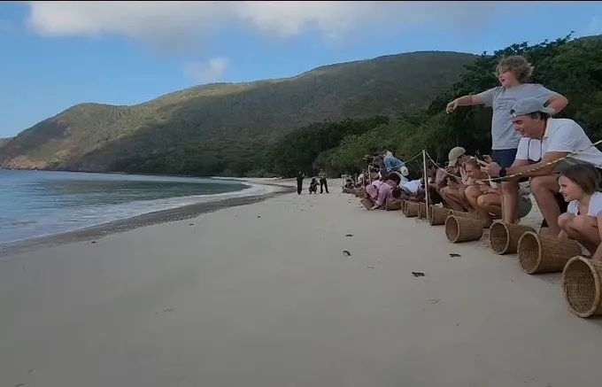 Visitors release sea turtle hatchlings into the sea (Photo: sggp.org.vn)