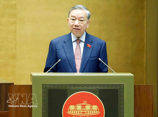 General Secretary of the Central Committee of the Communist Party of Vietnam (CPV) To Lam speaks at the first session of the newly-elected 16th National Assembly. (Photo: VNA)
