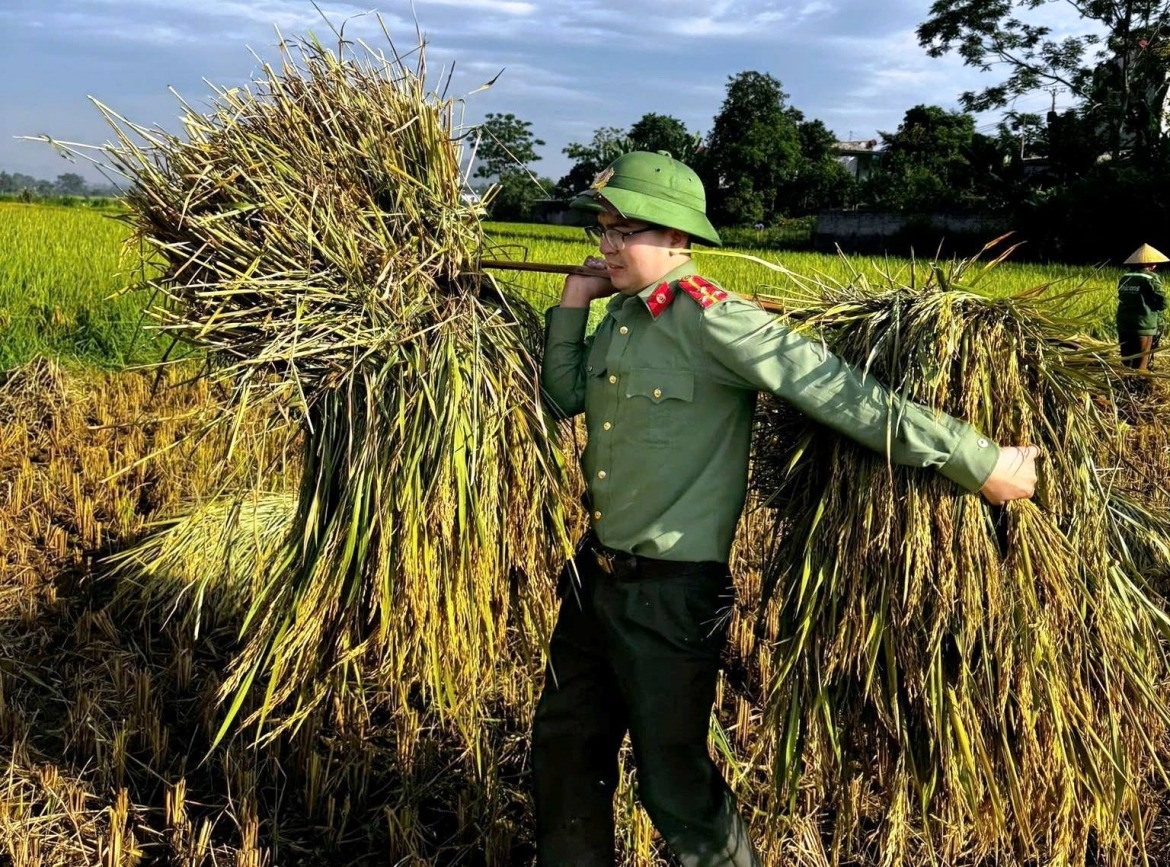 Many elderly people, single-person households and families facing hardship are supported by local police officers, who help harvest rice, thresh grain and transport the freshly collected crop to storage areas.