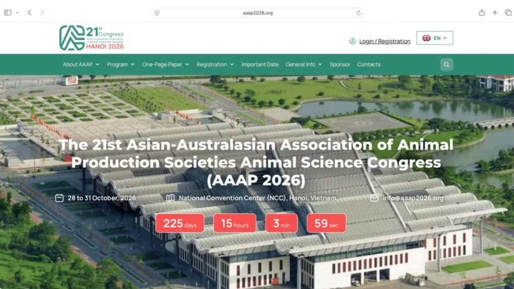 Vietnam will host the 21st Asian-Australasian Association of Animal Production Societies (AAAP) Animal Science Congress (AAAP 21) from October 28 - 31 in Hanoi. (Photo: aaap2026.org)