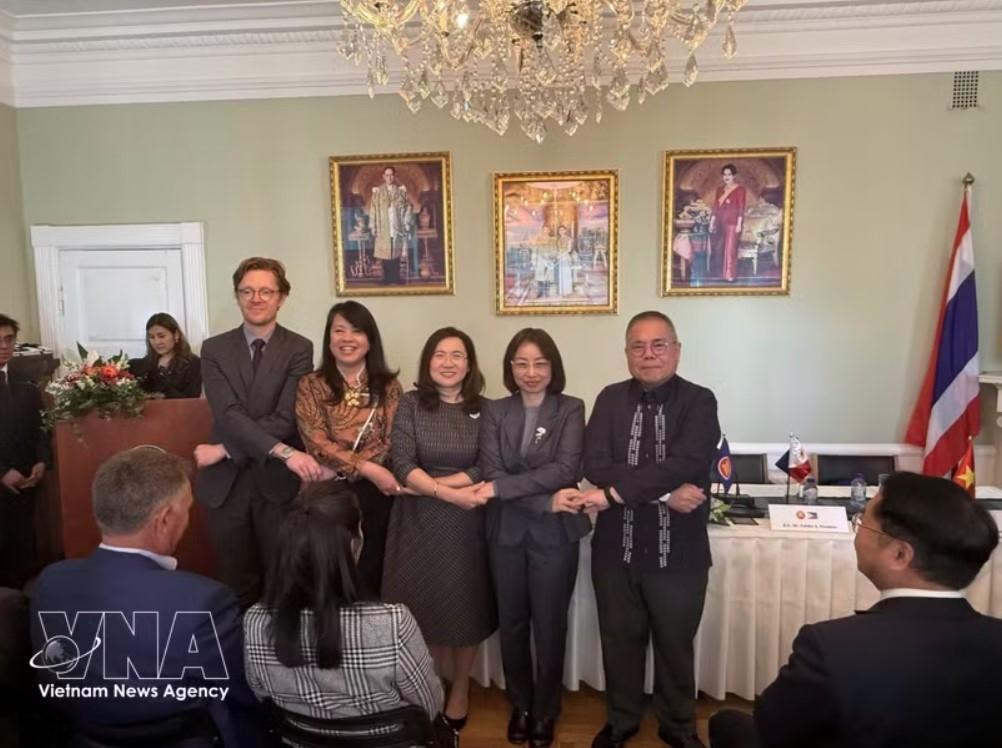 ASEAN ambassadors and representatives from the Danish Ministry of Foreign Affairs pose for a commemorative photo (Photo published by VNA)