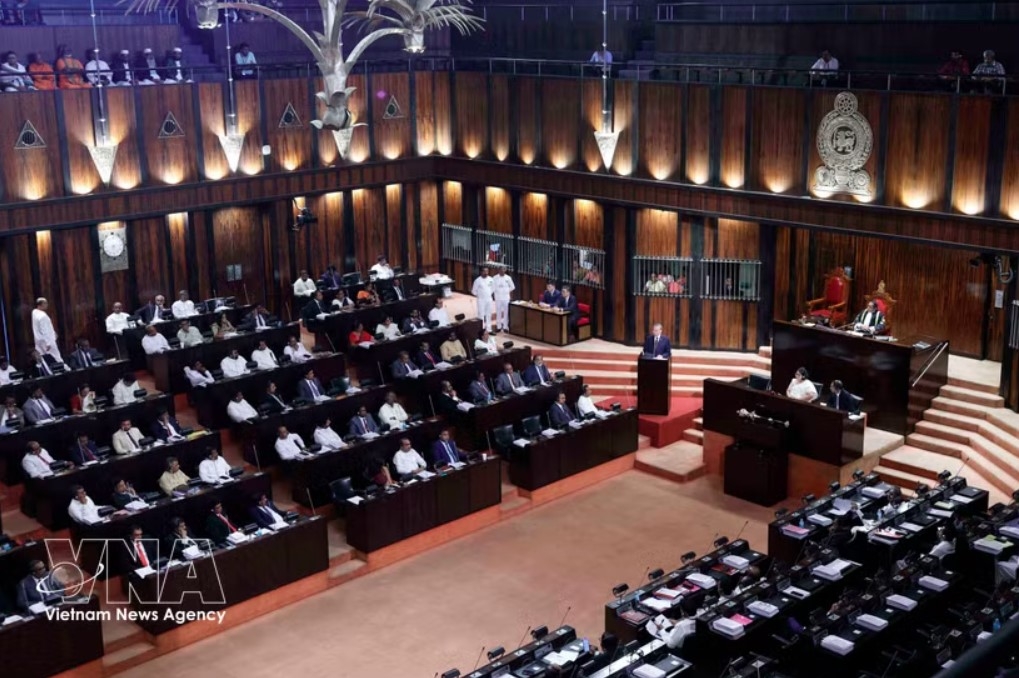 General Secretary of the Communist Party of Vietnam (CPV) Central Committee and State President To Lam addresses the Parliament of Sri Lanka on May 8. (Photo: VNA)