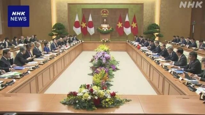 View of the talks between the Japanese and Vietnamese PMs as broadcast by NHK