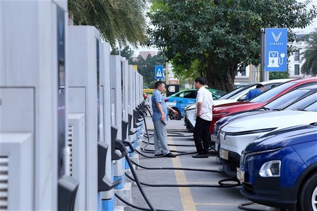 VinFast electric vehicles being charged at a station in Vietnam. — VNA/VNS Photo