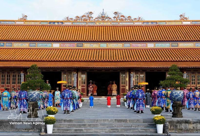 A Lunar New Year court ceremony of Nguyen Dynasty is reenacted at Thai Hoa Palace in the Imperial Citadel of Hue
