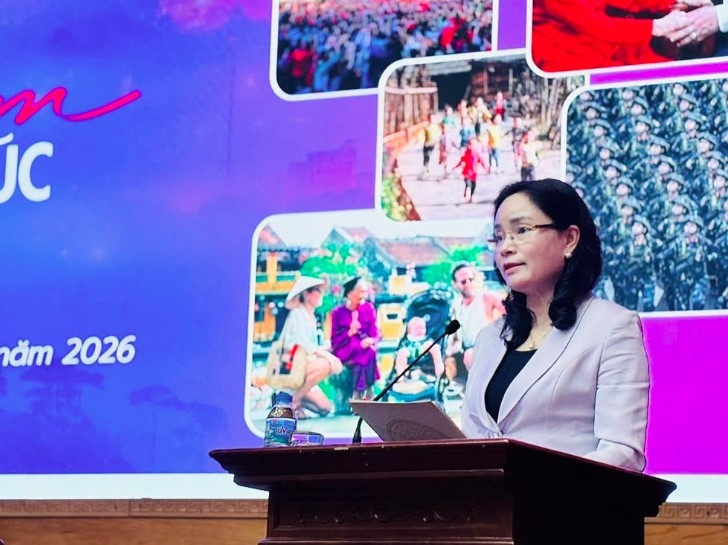 Deputy Minister of Culture, Sports and Tourism Trinh Thi Thuy addresses the event (Photo: baovanhoa.vn)
