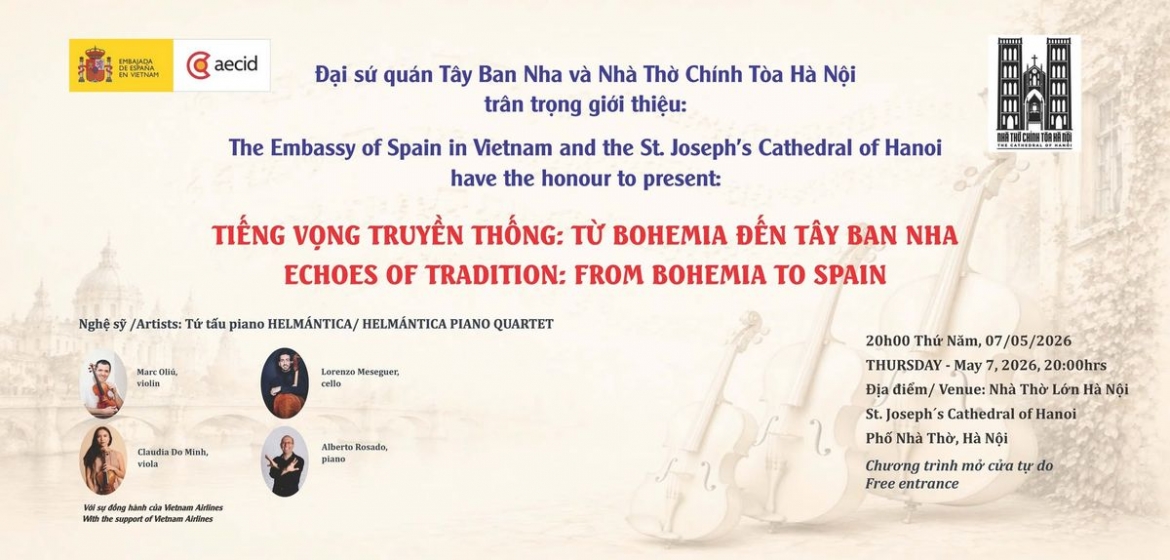 The free classical concert “Echoes of Tradition: From Bohemia to Spain” will take place at St. Joseph’s Cathedral in Hanoi on May 7