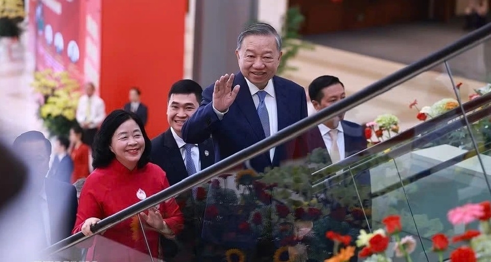 Party General Secretary and President To Lam arrives at the opening ceremony of the congress. (Photo:VNA)