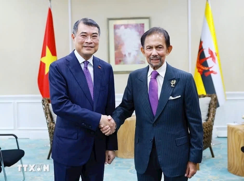 Vietnamese Prime Minister Le Minh Hung (L) and Brunei’s Sultan Haji Hassanal Bolkiah meet in Cebu, the Philippines, on May 7, on the sidelines of the 48th ASEAN Summit. (Photo: VNA)