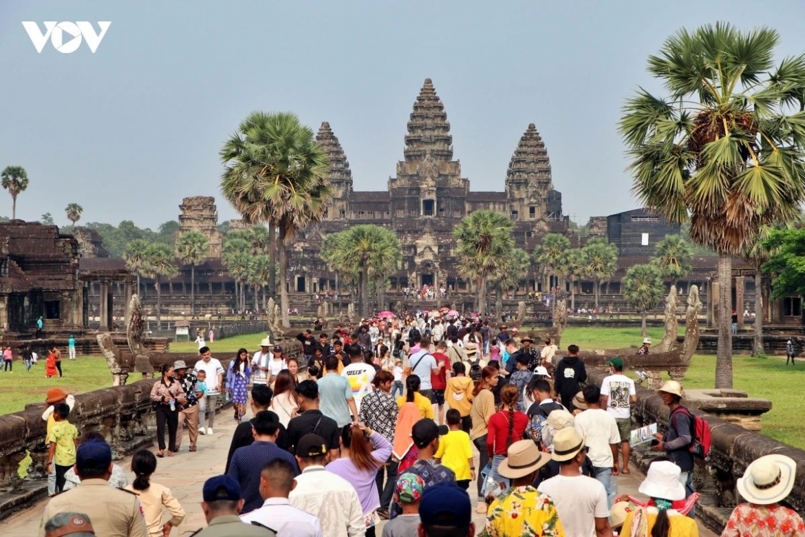 Foreign visitors at Angkor Wat in Siem Reap, Cambodia