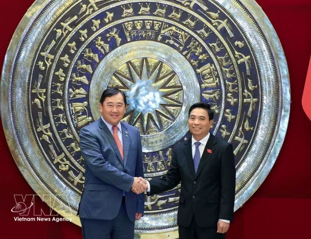 Vice Chairman of the National Assembly Nguyen Doan Anh (R) receives Suos Yara, Chairman of the Commission on Foreign Affairs, International Cooperation, and Information of the Cambodian National Assembly in Hanoi on June 10. (Photo: VNA)