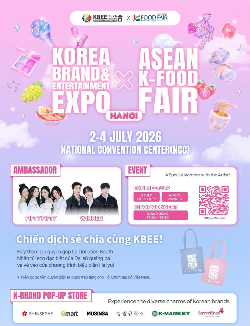 The Korea Brand &amp; Entertainment Expo (KBEE) and ASEAN K-Food Fair 2026 will be held in Hanoi from July 2 to 4. (Photo: organizers)