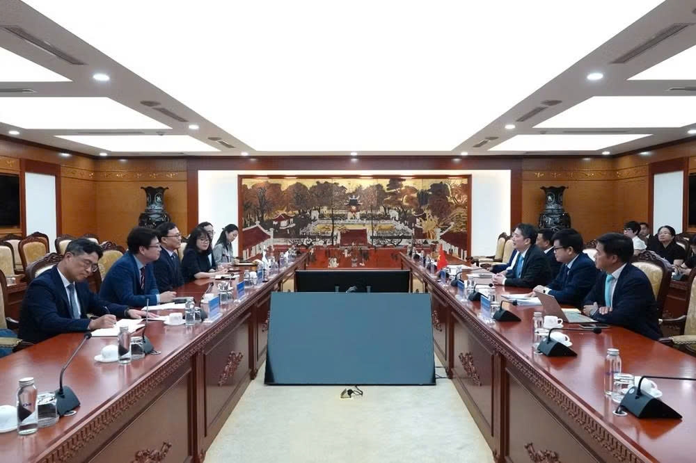 The meeting between Deputy Minister of Finance Cao Anh Tuan and a delegation from the RoK Embassy in Vietnam on June 12 (Photo: mof.gov.vn)